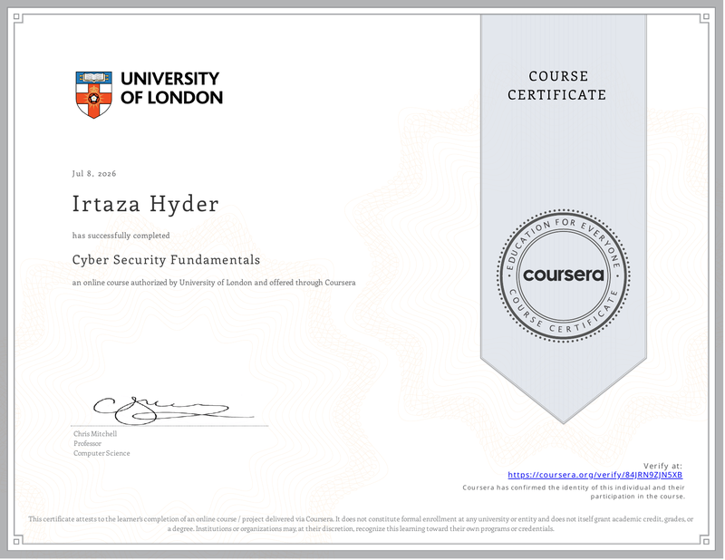 Cyber Security Fundamentals certificate