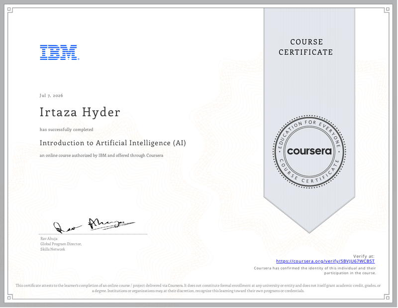 Introduction to Artificial Intelligence certificate