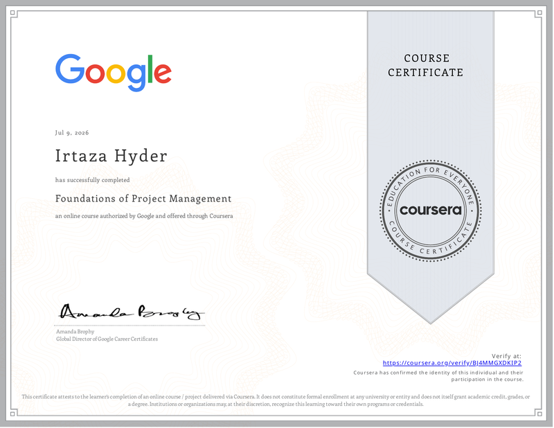 Foundations of Project Management certificate