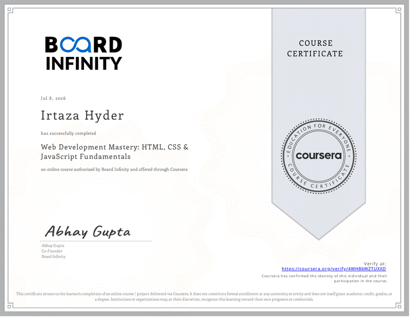 Web Development Mastery certificate